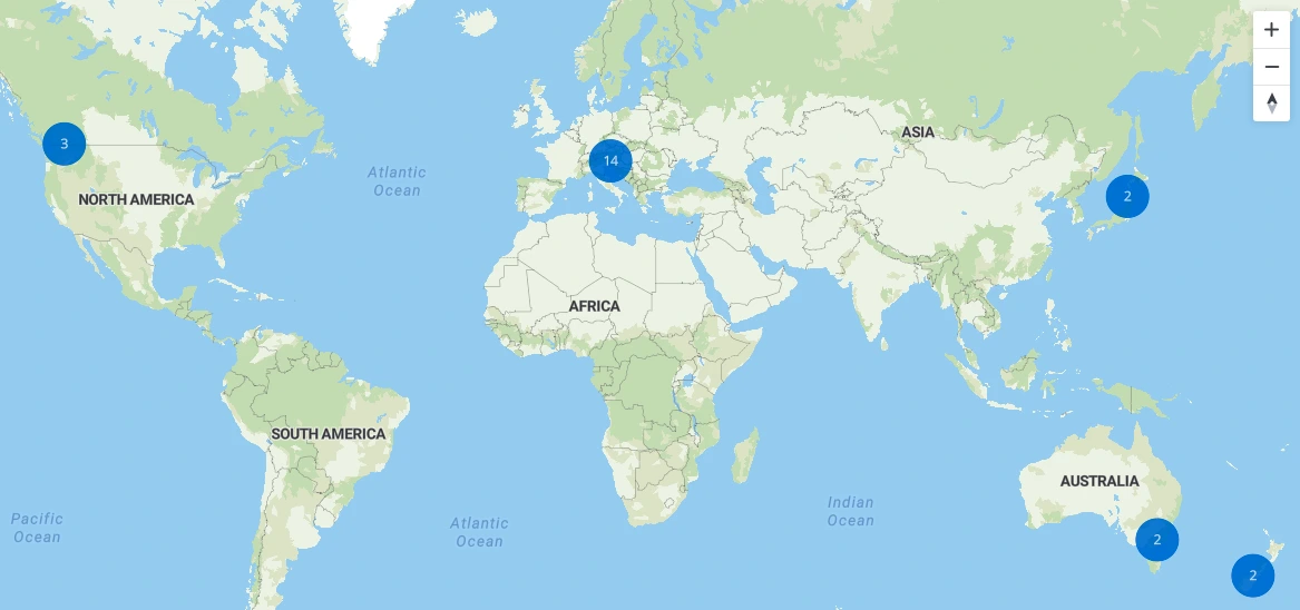 World map with locations